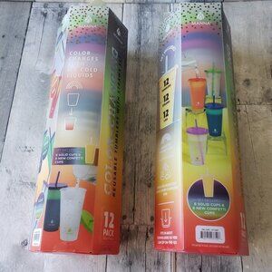 NWT - Manna Color Changing Confetti Plastic Tumblers 24oz, Set of 24